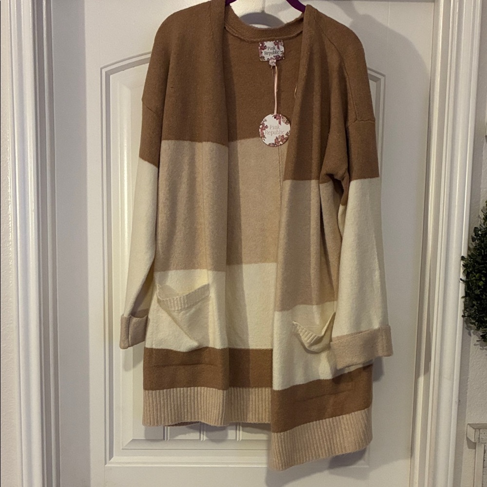 Pink Republic Cream and Tan Cardigan Sweater